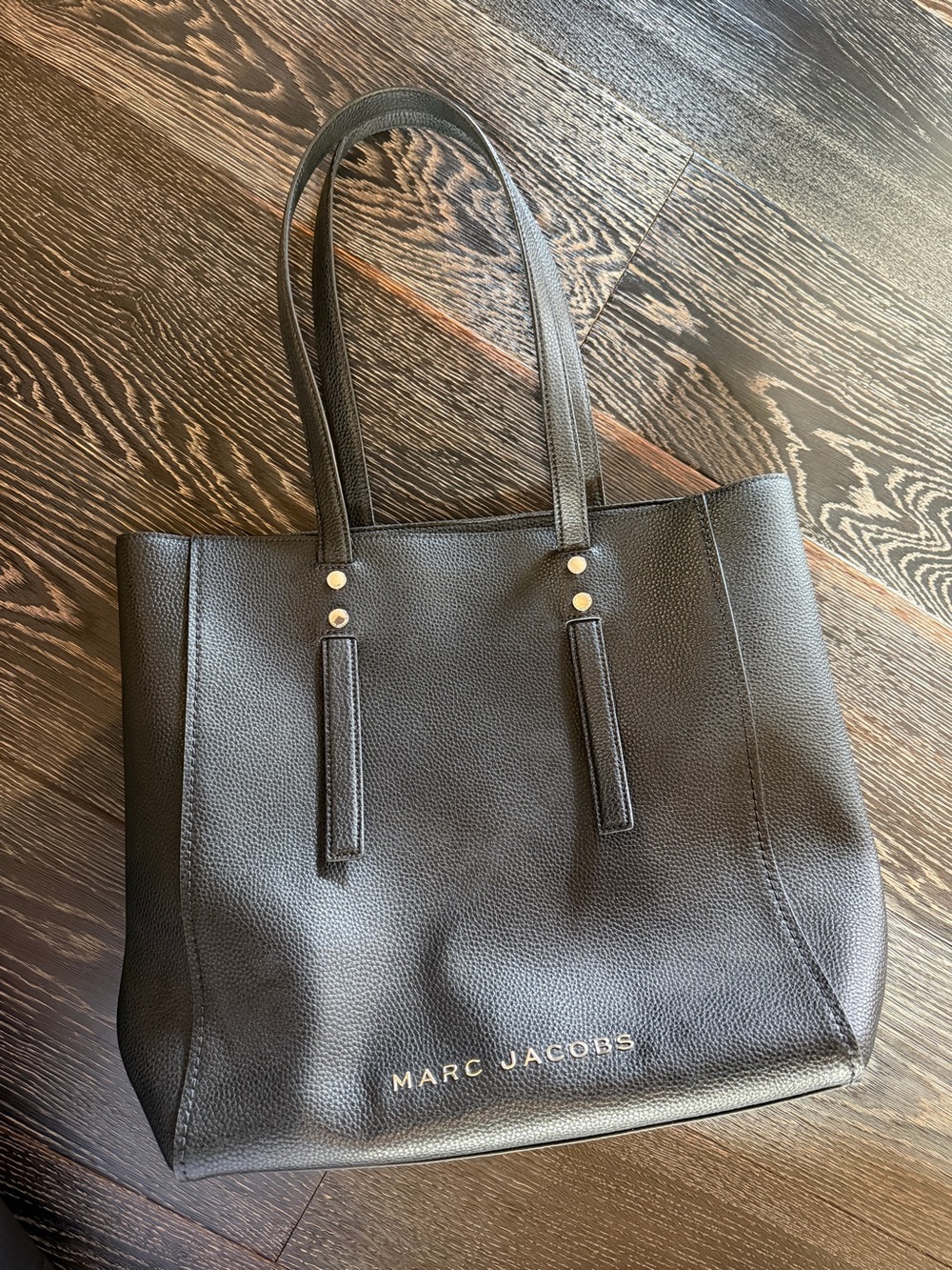 Marc Jacobs Black Pebbled Leather Tote with Gold Logo